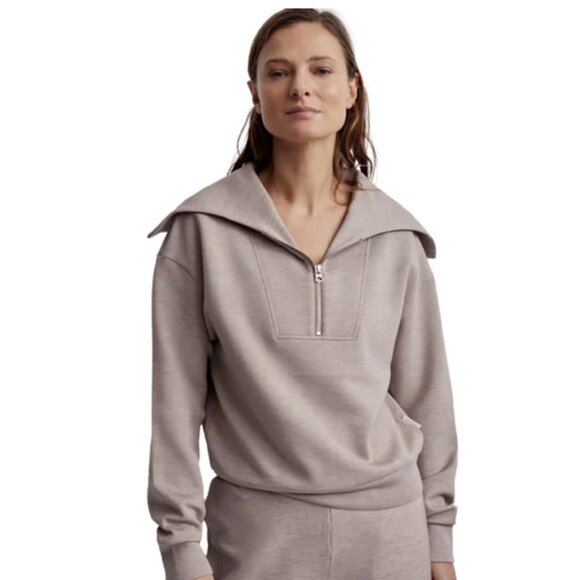 Varley Catherine DoubleSoft Half Zip Sweater | Taupe Marl Fleck | Size XL - Picture 1 of 7